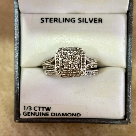 Forever Bride Genuine Diamond Engagement Wedding Band Set - Picture 3 of 11